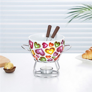 Keraamiline šokolaadifondüü komplekt Puuviljavõi sulatusjuustusegu Tööriistad Portselanist isetehtud fondüü serveerimiskomplekt jäätise suupistete jaoks