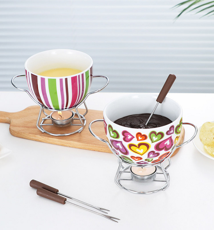 Keraamiline šokolaadifondüü komplekt Puuviljavõi sulatusjuustusegu Tööriistad Portselanist isetehtud fondüü serveerimiskomplekt jäätise suupistete jaoks