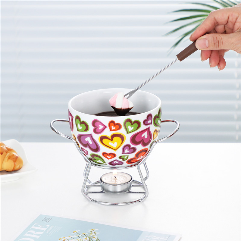 Keraamiline šokolaadifondüü komplekt Puuviljavõi sulatusjuustusegu Tööriistad Portselanist isetehtud fondüü serveerimiskomplekt jäätise suupistete jaoks