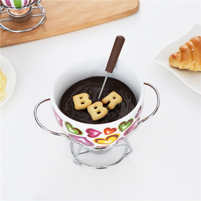 Keraamiline šokolaadifondüü komplekt Puuviljavõi sulatusjuustusegu Tööriistad Portselanist isetehtud fondüü serveerimiskomplekt jäätise suupistete jaoks