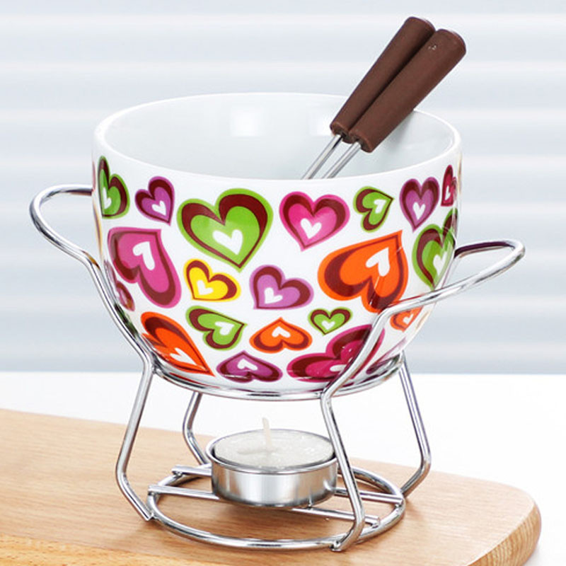 Keraamiline šokolaadifondüü komplekt Puuviljavõi sulatusjuustusegu Tööriistad Portselanist isetehtud fondüü serveerimiskomplekt jäätise suupistete jaoks