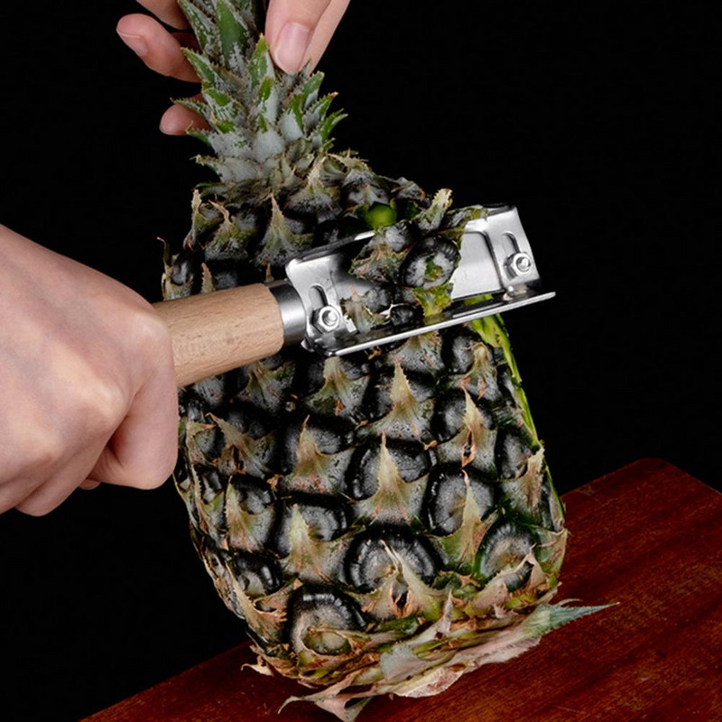 Puuviljakoorija Mugava puidust käepidemega Professionaalne ananassi viilutaja koorija lõikur küpsetustööriist Köögitarvikud