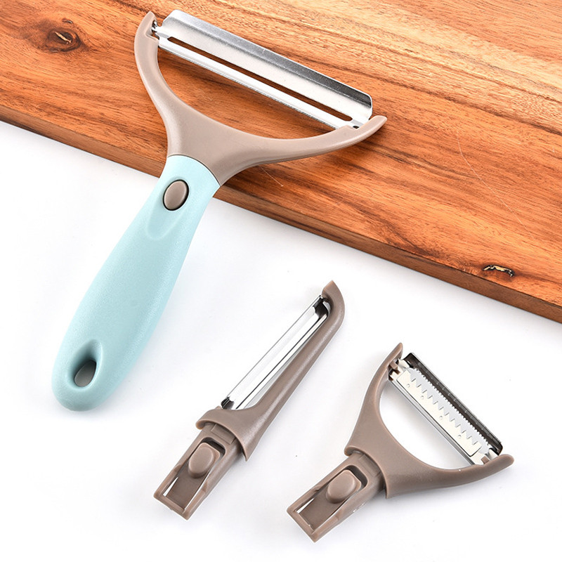 Köögiviljakoorija 3-st roostevabast terasest trio-köögivilja- ja puuviljakoorija komplekti kartuli-porgandi-puuviljatarvikute jaoks