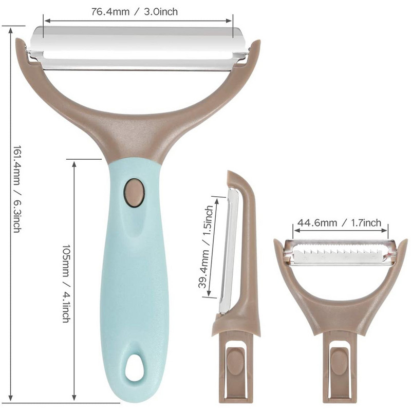 Köögiviljakoorija 3-st roostevabast terasest trio-köögivilja- ja puuviljakoorija komplekti kartuli-porgandi-puuviljatarvikute jaoks