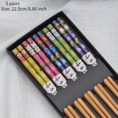 5 poros bambukinių lazdelių buitinės ilgos lazdelės neslystančios stalo indų lazdelės Įvairių spalvų medinių lazdelių rinkinys