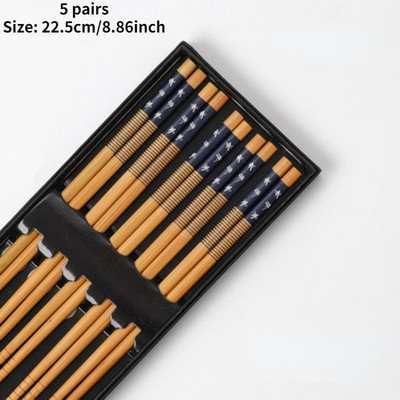 5 poros bambukinių lazdelių buitinės ilgos lazdelės neslystančios stalo indų lazdelės Įvairių spalvų medinių lazdelių rinkinys