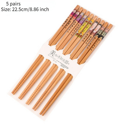 5 poros bambukinių lazdelių buitinės ilgos lazdelės neslystančios stalo indų lazdelės Įvairių spalvų medinių lazdelių rinkinys