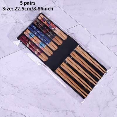 5 poros bambukinių lazdelių buitinės ilgos lazdelės neslystančios stalo indų lazdelės Įvairių spalvų medinių lazdelių rinkinys