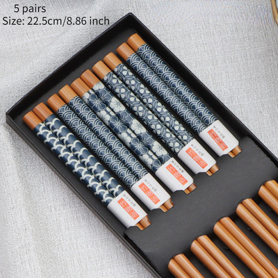 5 poros bambukinių lazdelių buitinės ilgos lazdelės neslystančios stalo indų lazdelės Įvairių spalvų medinių lazdelių rinkinys