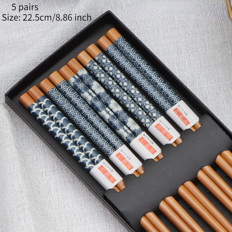 5 poros bambukinių lazdelių buitinės ilgos lazdelės neslystančios stalo indų lazdelės Įvairių spalvų medinių lazdelių rinkinys