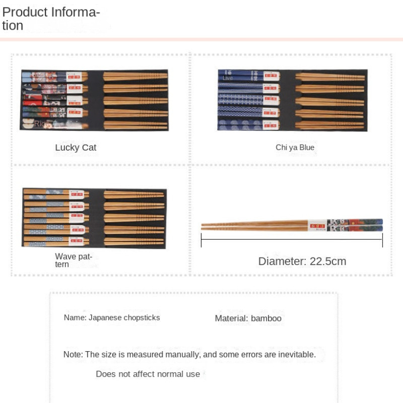 5 poros bambukinių lazdelių buitinės ilgos lazdelės neslystančios stalo indų lazdelės Įvairių spalvų medinių lazdelių rinkinys
