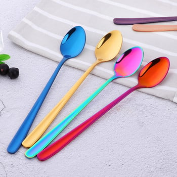 18/10 από ανοξείδωτο ατσάλι Rainbow Ice Poons with Long Handle Mirror Polished Mixing Ανακατεύοντας Ποτό Επιδόρπιο Παγωτό Κουτάλι τσαγιού