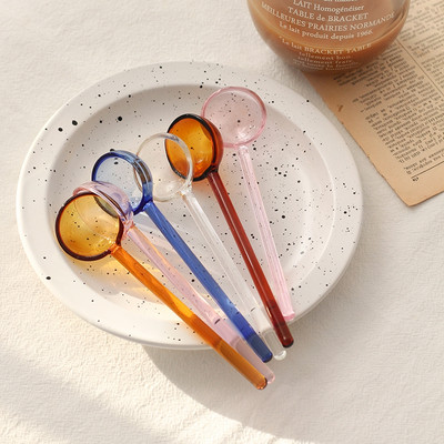 Lingurite de sticlă transparentă colorată, cu lapte, cafea, agitator, lingură de amestecare, lingură pentru amestecare pentru desert, linguriță, vesela de bucătărie
