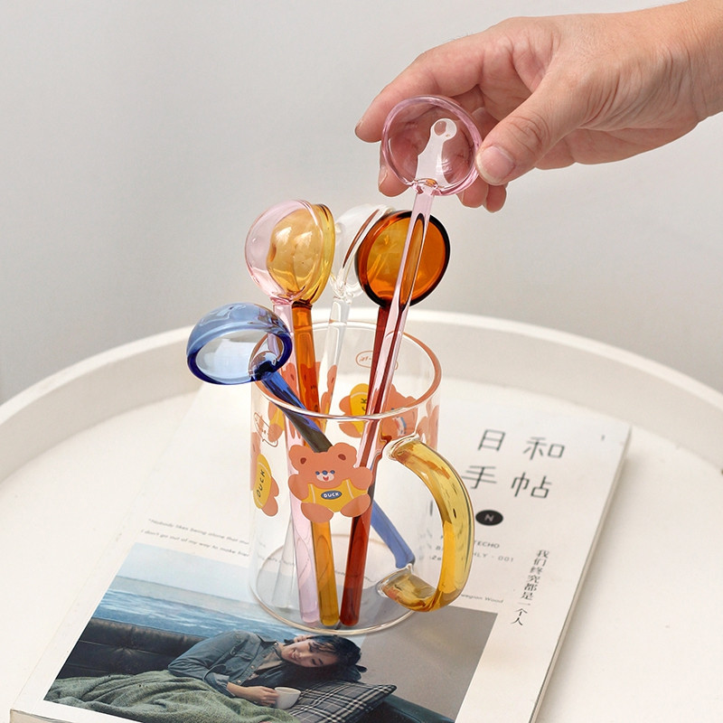 Atšaldyti skaidraus stiklo šaukštai Pieno kavos maišyklės lazdelė Maišymo šaukštas Desertas Maišymo šaukštas Arbatinis šaukštelis Virtuvės stalo reikmenys