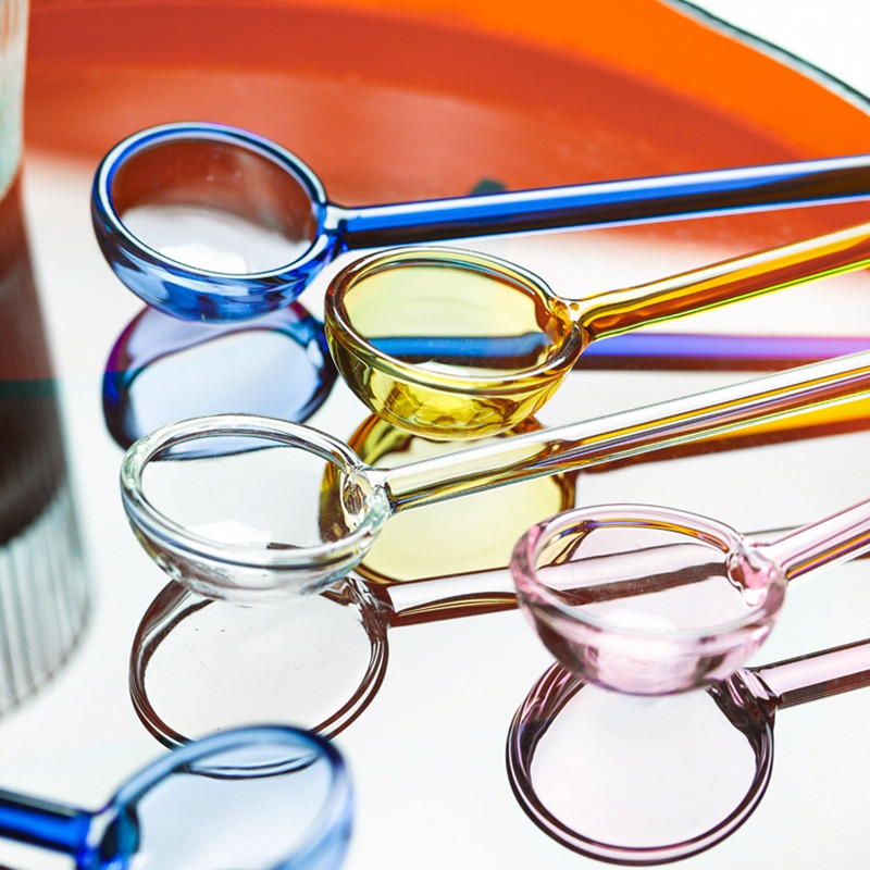 Atšaldyti skaidraus stiklo šaukštai Pieno kavos maišyklės lazdelė Maišymo šaukštas Desertas Maišymo šaukštas Arbatinis šaukštelis Virtuvės stalo reikmenys