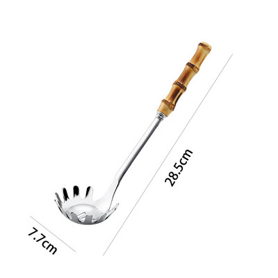 Metalno cjedilo Žlica od nehrđajućeg čelika Žlica za rezance Cjedilo Drška od bambusa Praktični alati za tjesteninu Žlica za juhu Kuhinjski pribor