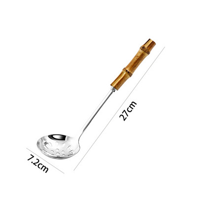 Metalno cjedilo Žlica od nehrđajućeg čelika Žlica za rezance Cjedilo Drška od bambusa Praktični alati za tjesteninu Žlica za juhu Kuhinjski pribor