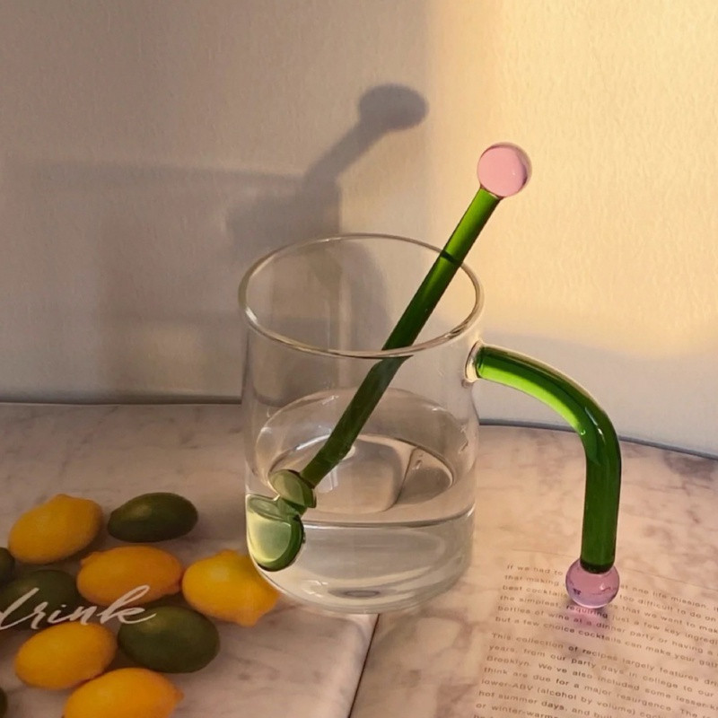 1 τμχ Creative Glass Milk Spoon Χρωματιστό διάφανο επιδόρπιο καφέ Αναδευτικό κουτάλι με μακριά λαβή ράβδος αναδευτήρα για επιτραπέζια σκεύη κουζίνας