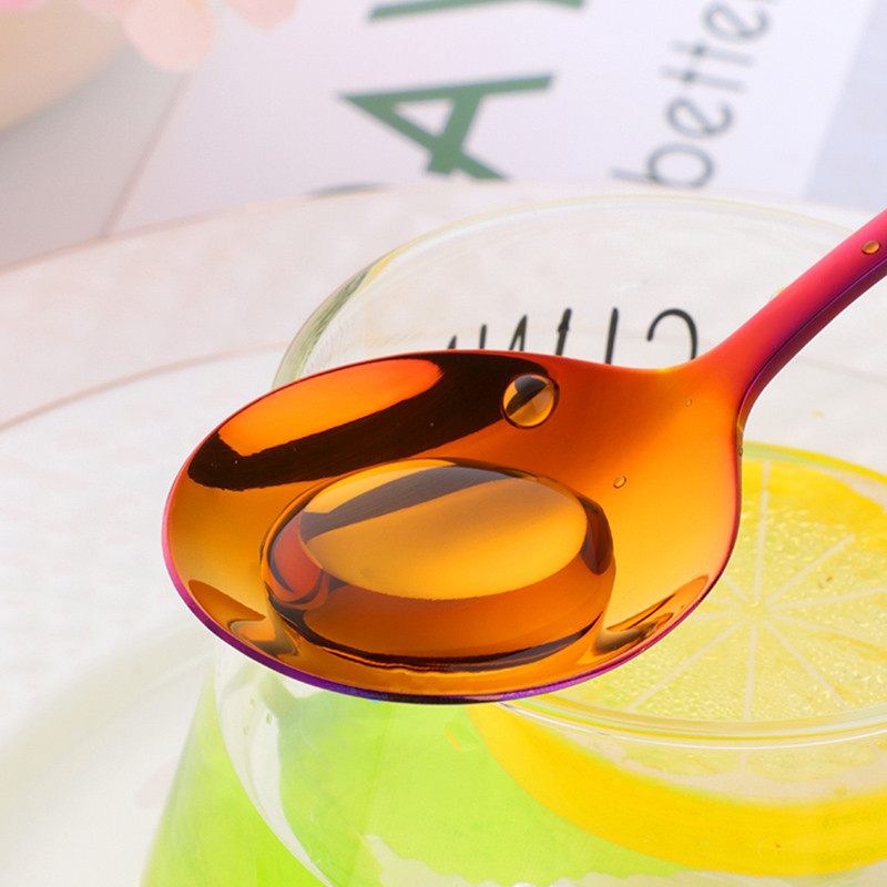 1PC šarene žlice za posluživanje od nehrđajućeg čelika, okrugli oblik, žlice za kavu, sladoled, desert, čajna žlica, posuđe, kuhinjski alati za kafiće