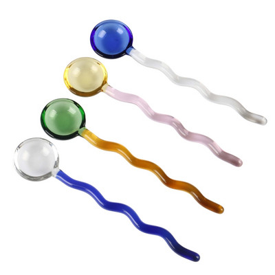 UBBT Lingură de sticlă borosilicată înaltă, tijă de amestecare a cafelei colorată, înghețată creativă, pentru desert, pentru acasa, restaurant, cafenea