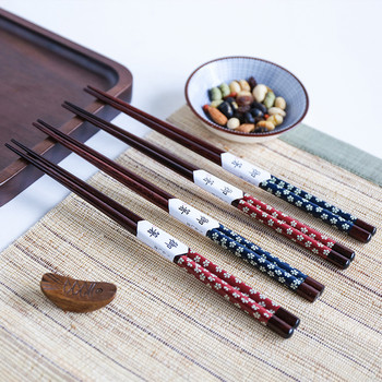 2/5 ζεύγη Chopsticks Cherry Blossom Φυσικά ξύλινα επαναχρησιμοποιούμενα Μαύρα ιαπωνικά μπριζόλα σούσι σετ για κινέζικο φαγητό