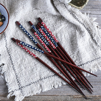 2/5 чифта пръчици Cherry Blossom Chopsticks от естествено дърво за многократна употреба Черни японски суши пръчици за китайска храна