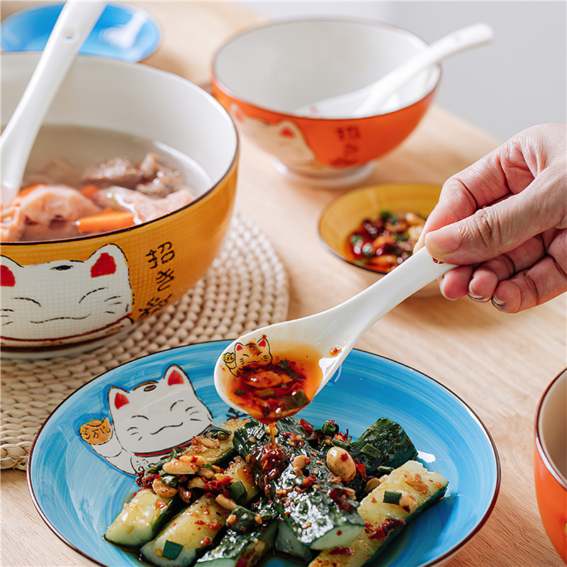 Keraamiline supilusikas 14 cm Jaapani valge Lucky Cat Bone Hiina sööginõud Restorani majapidamistarbed köögitarbed lauanõud