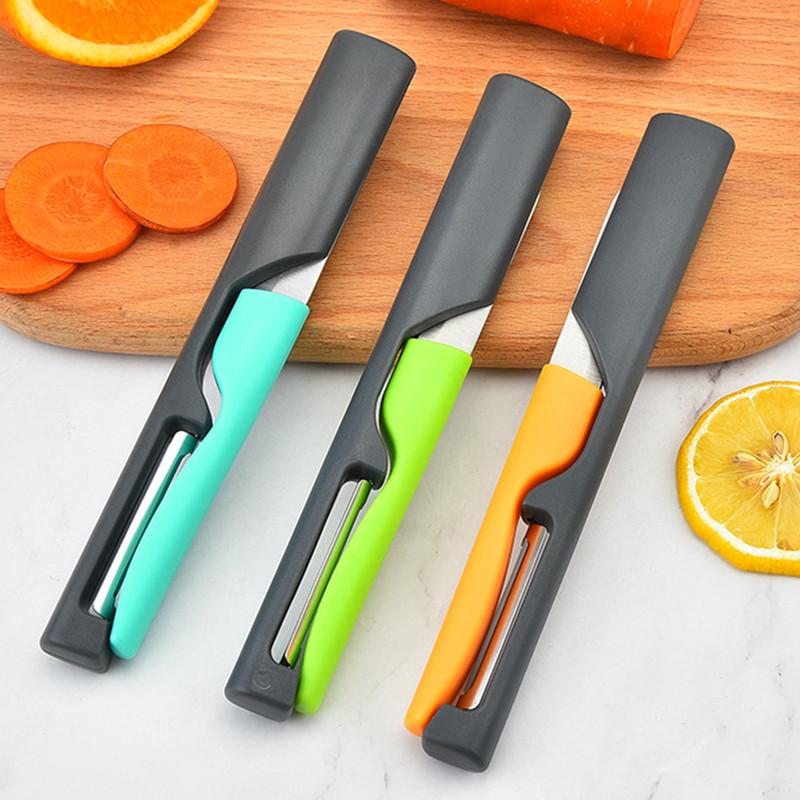 2-u-1 ljuštilica za povrće Višenamjenski nož Rezač voća od nehrđajućeg čelika Prijenosni alati za guljenje Putovanja Kući Kuhinjski uređaji