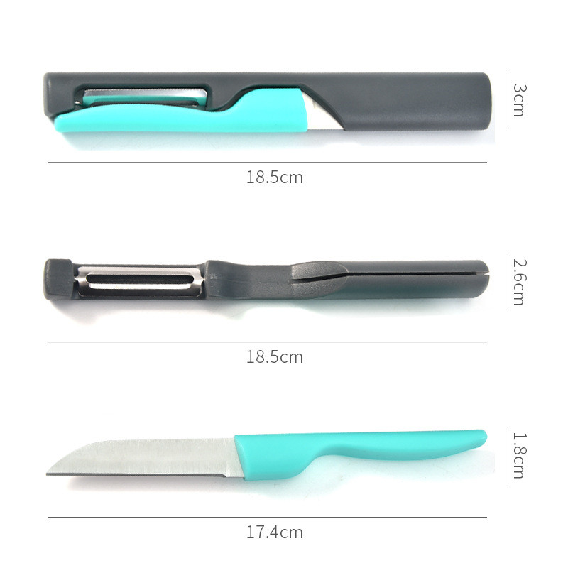 2-u-1 ljuštilica za povrće Višenamjenski nož Rezač voća od nehrđajućeg čelika Prijenosni alati za guljenje Putovanja Kući Kuhinjski uređaji