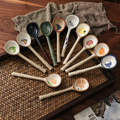 Japoniško stiliaus keraminis mažas sriubos šaukštelis, akmens masės šaukštas, ilgakojis šaukštas, buitinis mielas kūrybingas ryžių šaukštelis virtuvės indai