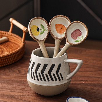 Керамична малка лъжица за супа в японски стил, лъжица за керамични съдове, лъжица с дълга дръжка, домакинска сладка креативна лъжица за ориз Кухненски прибори за хранене