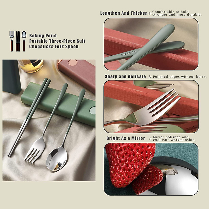 304 Set posuđa za jelo Pribor za jelo od nehrđajućeg čelika Prijenosni setovi pribora za jelo Kampiranje Putni set Kutija Nož Vilica Žlica Kuhinjski pribor