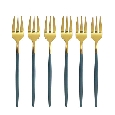 6/12 db Gyümölcsvilla 304 Rozsdamentes acél tortavilla fehérarany színes teavilla étkészlet