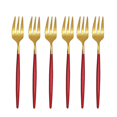 6/12 db Gyümölcsvilla 304 Rozsdamentes acél tortavilla fehérarany színes teavilla étkészlet