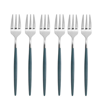 6/12 db Gyümölcsvilla 304 Rozsdamentes acél tortavilla fehérarany színes teavilla étkészlet