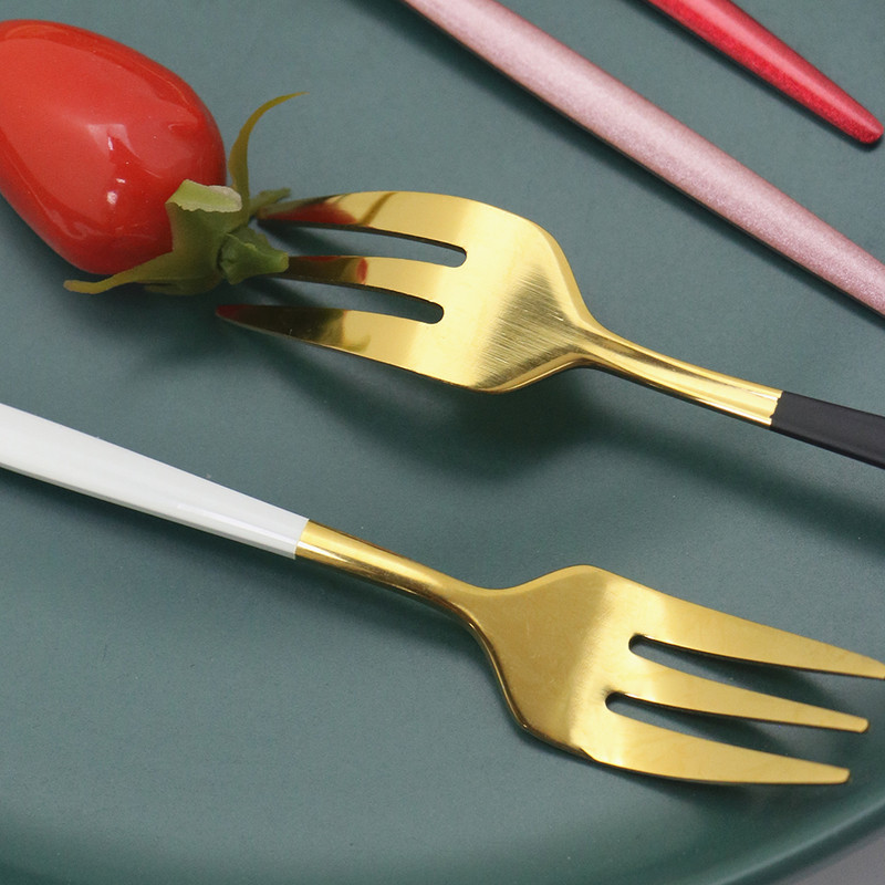 6/12 db Gyümölcsvilla 304 Rozsdamentes acél tortavilla fehérarany színes teavilla étkészlet