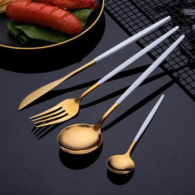 4 tk Kallis kuldne roostevabast terasest lauanõude komplekt nuga kahvel kohvilusikas söögiriistade komplekt nõudepesumasinas ohutu söögiriistade komplekt