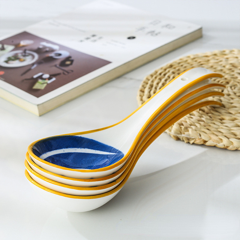 Loominguline Jaapani stiilis keraamiline supilusikas joogisupp Ramen Laia varrega suur lusikas kumer lusikas Igapäevased köögitarvikud