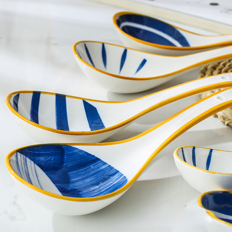 Loominguline Jaapani stiilis keraamiline supilusikas joogisupp Ramen Laia varrega suur lusikas kumer lusikas Igapäevased köögitarvikud