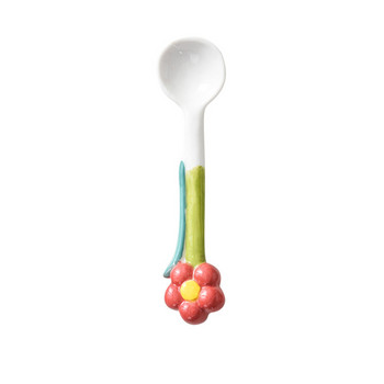 Лале Керамична лъжица Ръчно рисувано цвете Дълга дръжка Лъжица за разбъркване Кафе Десерт 3D Лъжица за цветя Кухненска посуда