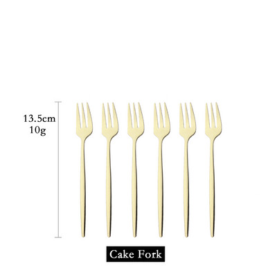 Set posuđa od 6 komada Bijelo zlato Torta Voće Vilice Set pribora za jelo Od nehrđajućeg čelika Ogledalo Kućni užina Vilica za salatu Set posuđa