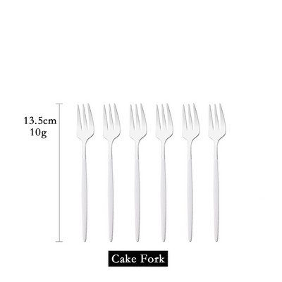 Set posuđa od 6 komada Bijelo zlato Torta Voće Vilice Set pribora za jelo Od nehrđajućeg čelika Ogledalo Kućni užina Vilica za salatu Set posuđa