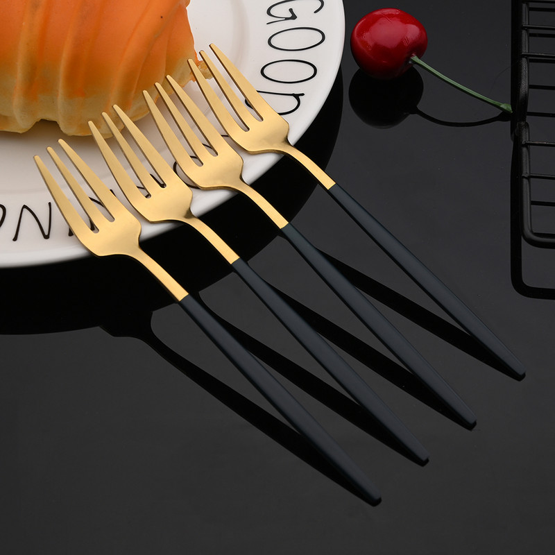 Set posuđa od 6 komada Bijelo zlato Torta Voće Vilice Set pribora za jelo Od nehrđajućeg čelika Ogledalo Kućni užina Vilica za salatu Set posuđa