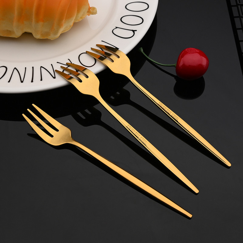 Set posuđa od 6 komada Bijelo zlato Torta Voće Vilice Set pribora za jelo Od nehrđajućeg čelika Ogledalo Kućni užina Vilica za salatu Set posuđa