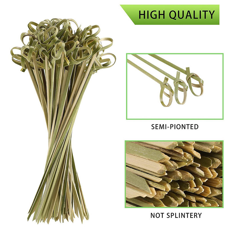 100 komada jednokratnih bambusovih štapića za kravatu Ražnjići s bambusovim čvorovima Trzaljke za hranu s uvrnutim krajevima Vilica za voće i hranu Bambusovi štapići Trzalice za koktele