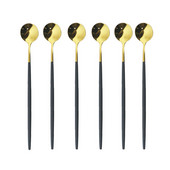 6бр. Лъжица за лед за десерт Кафе Чай Комплект дълги лъжици от неръждаема стомана Лъжици за разбъркване Черно злато Десертни лъжички Аксесоари за бар