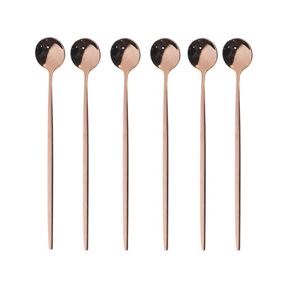 6бр. Лъжица за лед за десерт Кафе Чай Комплект дълги лъжици от неръждаема стомана Лъжици за разбъркване Черно злато Десертни лъжички Аксесоари за бар