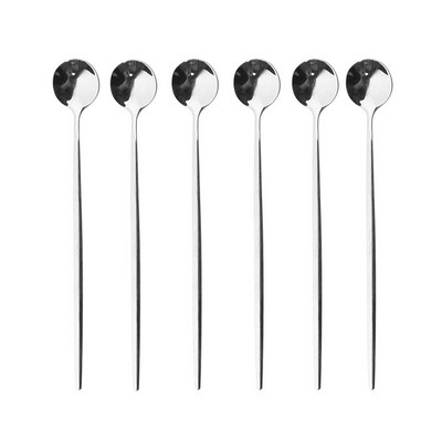 6бр. Лъжица за лед за десерт Кафе Чай Комплект дълги лъжици от неръждаема стомана Лъжици за разбъркване Черно злато Десертни лъжички Аксесоари за бар