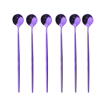 6бр. Лъжица за лед за десерт Кафе Чай Комплект дълги лъжици от неръждаема стомана Лъжици за разбъркване Черно злато Десертни лъжички Аксесоари за бар