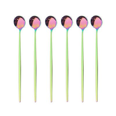 6бр. Лъжица за лед за десерт Кафе Чай Комплект дълги лъжици от неръждаема стомана Лъжици за разбъркване Черно злато Десертни лъжички Аксесоари за бар